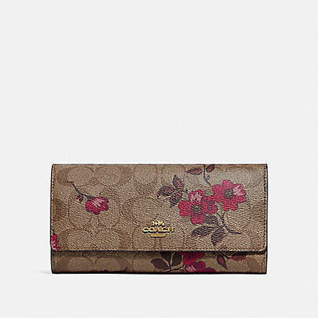 COACH F87726 TRIFOLD WALLET IN SIGNATURE CANVAS WITH VICTORIAN FLORAL PRINT IM/KHAKI BERRY MULTI