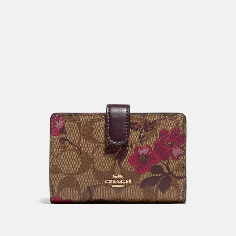 COACH F87751 Medium Corner Zip Wallet In Signature Canvas With Victorian Floral Print IM/KHAKI BERRY MULTI