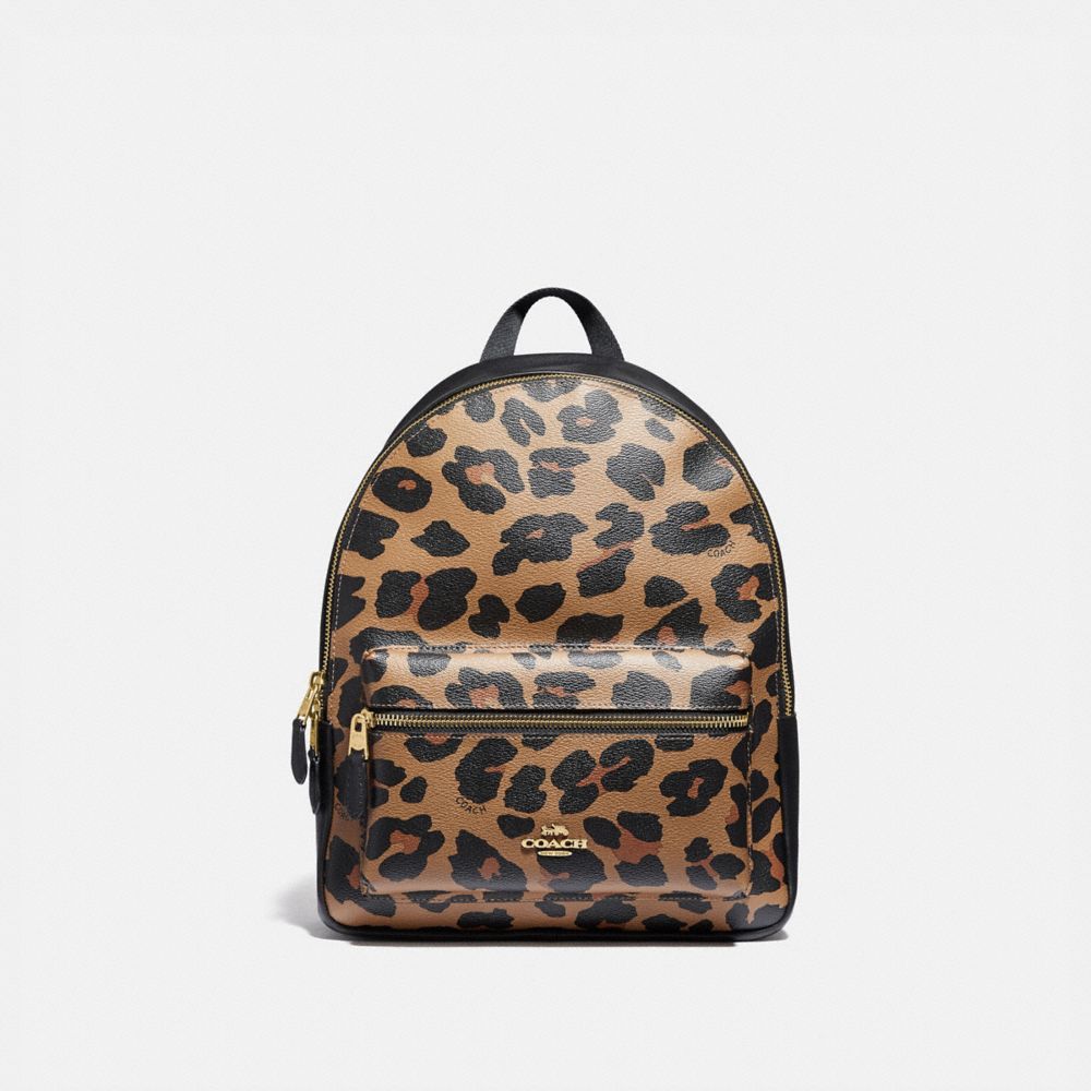 MEDIUM CHARLIE BACKPACK WITH LEOPARD PRINT - F87754 - IM/NATURAL