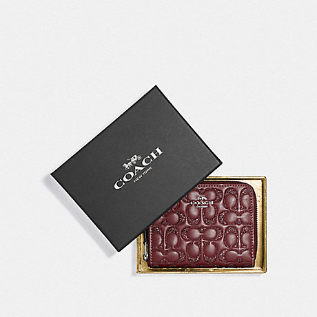 COACH F87757 BOXED SMALL ZIP AROUND WALLET IN SIGNATURE LEATHER SV/WINE