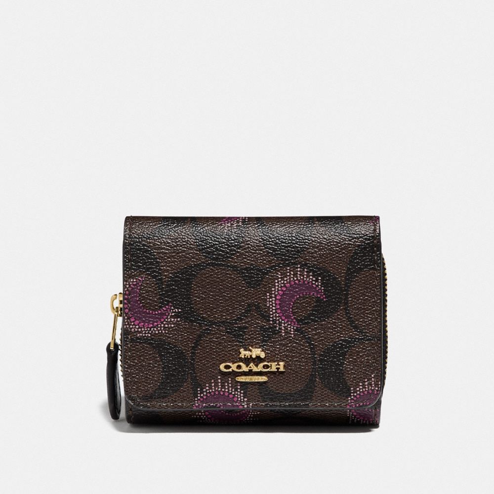 COACH F87758 Small Trifold Wallet In Signature Canvas With Moon Print IM/BROWN PURPLE MULTI