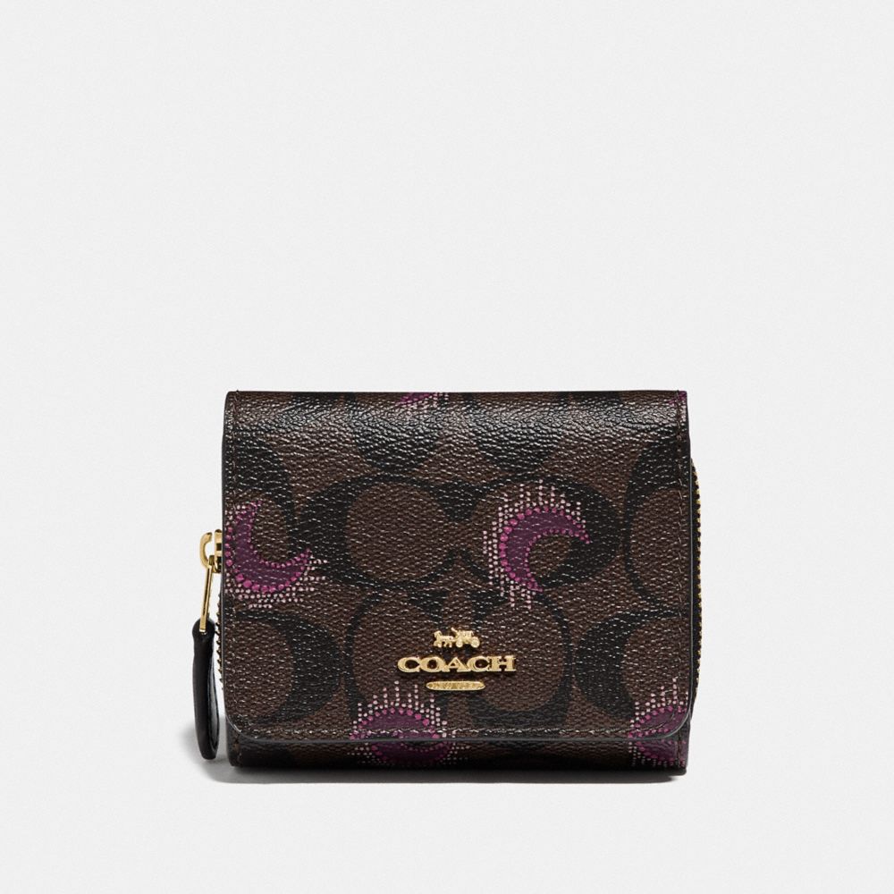 COACH F87758 SMALL TRIFOLD WALLET IN SIGNATURE CANVAS WITH MOON PRINT IM/BROWN PURPLE MULTI