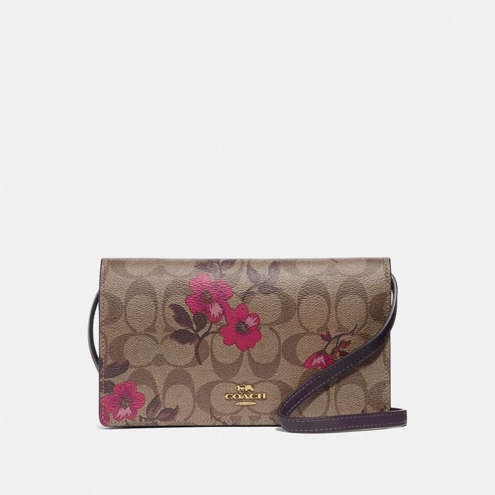 COACH F87765 Hayden Foldover Crossbody Clutch In Signature Canvas With Victorian Floral Print IM/KHAKI BERRY MULTI