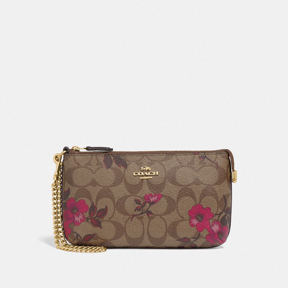 LARGE WRISTLET IN SIGNATURE CANVAS WITH VICTORIAN FLORAL PRINT - F87771 - IM/KHAKI BERRY MULTI