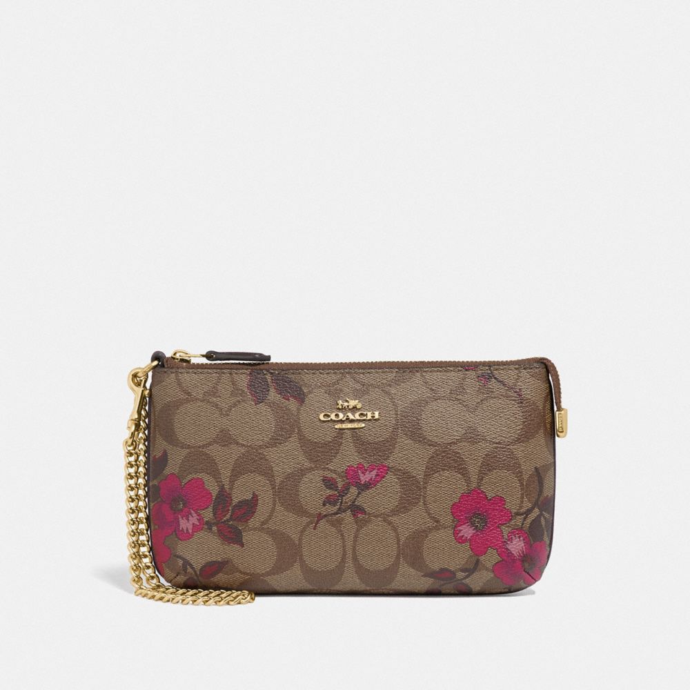 COACH F87771 LARGE WRISTLET IN SIGNATURE CANVAS WITH VICTORIAN FLORAL PRINT IM/KHAKI BERRY MULTI