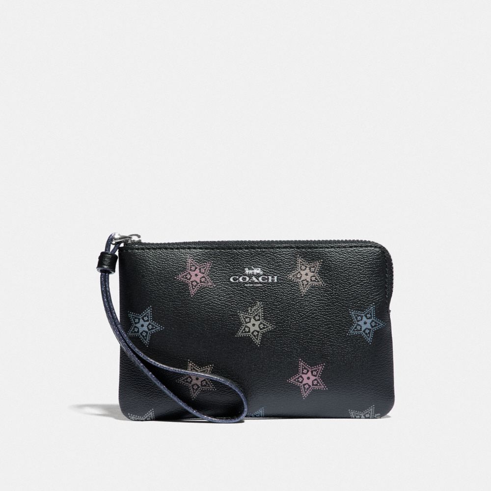 COACH F87778 - CORNER ZIP WRISTLET WITH DOT STAR PRINT SV/BLACK MULTI