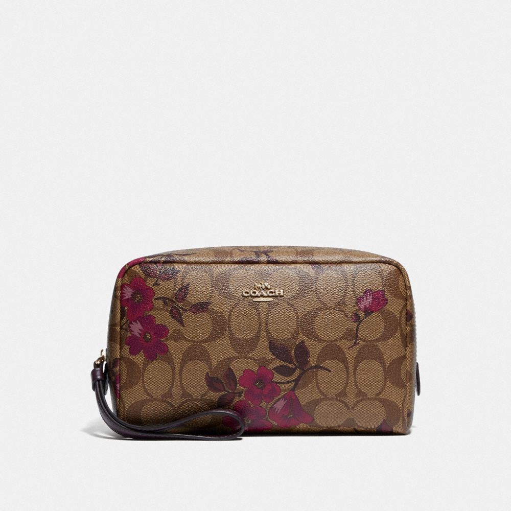 BOXY COSMETIC CASE IN SIGNATURE CANVAS WITH VICTORIAN FLORAL PRINT - F87788 - IM/KHAKI BERRY MULTI