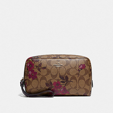 COACH BOXY COSMETIC CASE IN SIGNATURE CANVAS WITH VICTORIAN FLORAL PRINT - IM/KHAKI BERRY MULTI - F87788