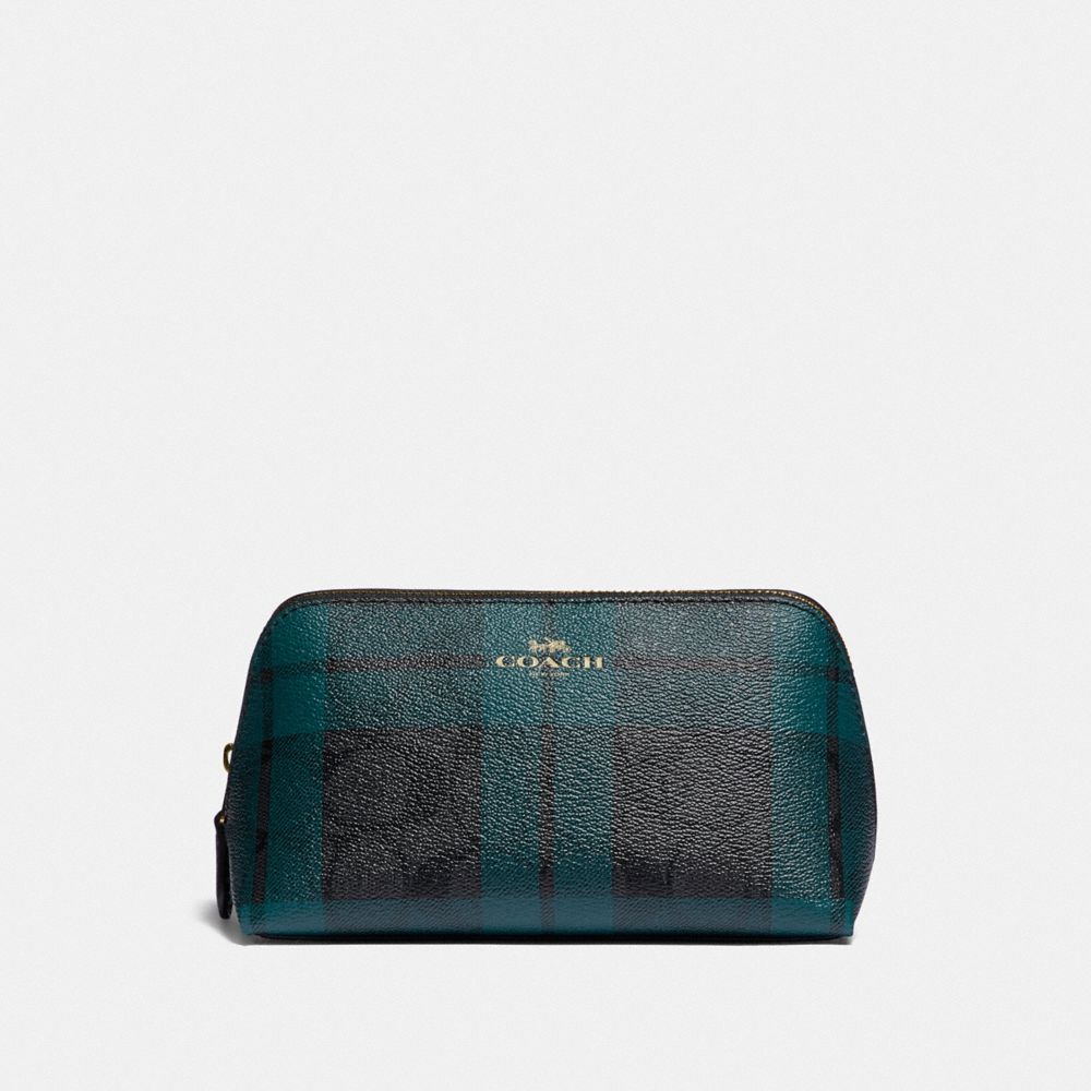 COSMETIC CASE 17 IN SIGNATURE CANVAS WITH FIELD PLAID PRINT - IM/BLACK/DEEP OCEAN MULTI - COACH F87791