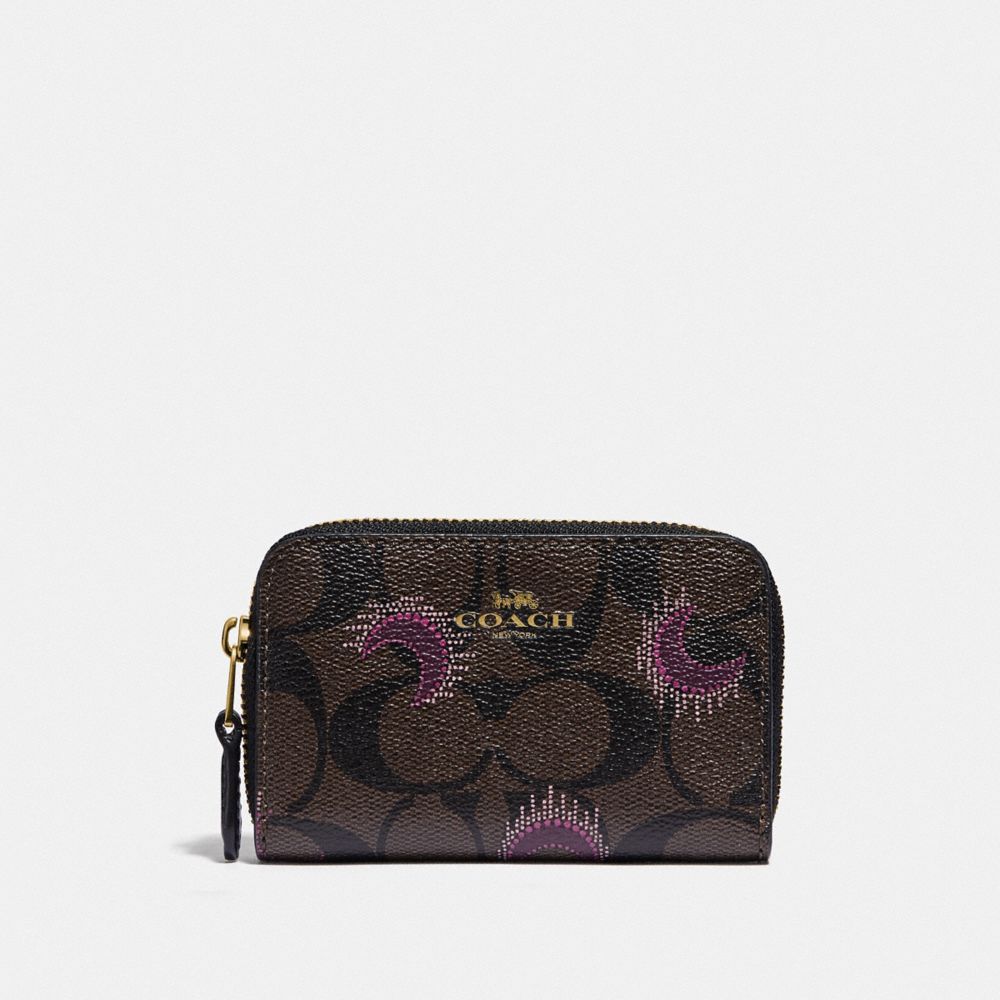 COACH ZIP AROUND COIN CASE IN SIGNATURE CANVAS WITH MOON PRINT - IM/BROWN PURPLE MULTI - F87794