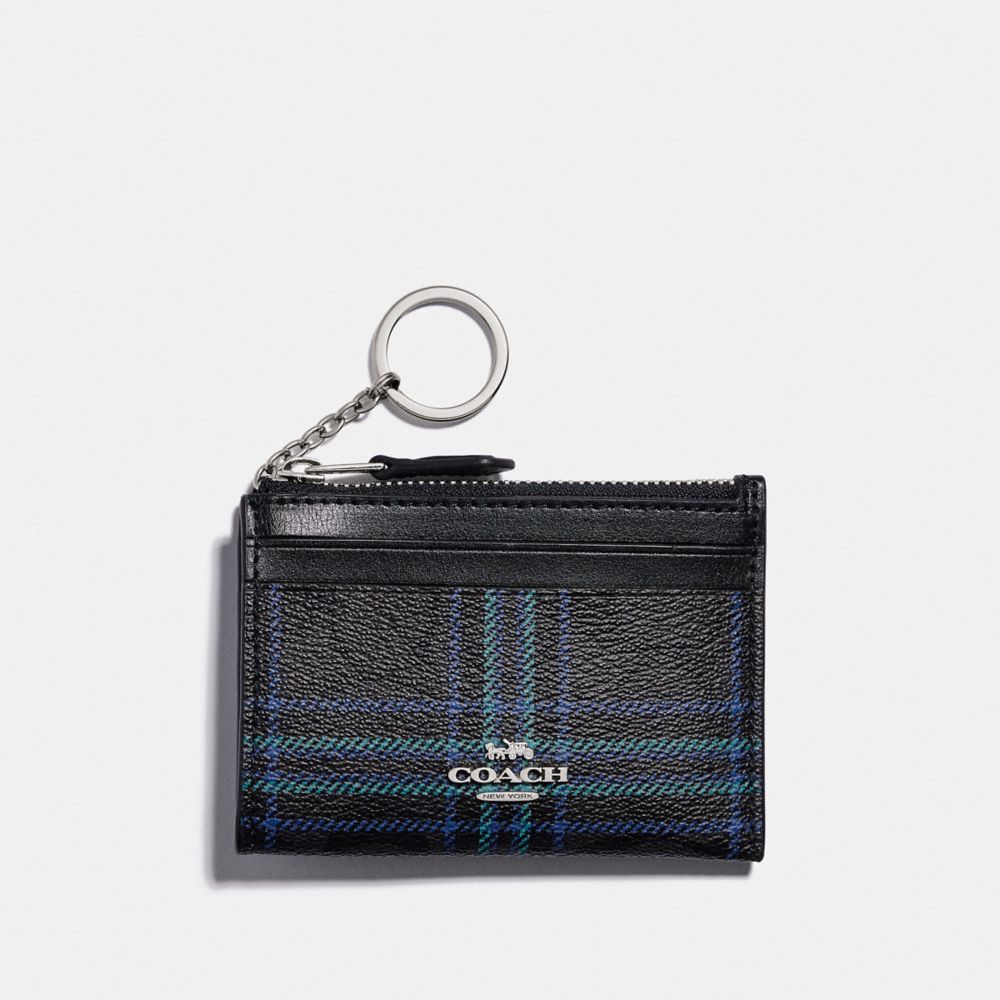 COACH F87798 - MINI SKINNY ID CASE IN SIGNATURE CANVAS WITH SHIRTING PLAID PRINT SV/BLACK NAVY MUTLI