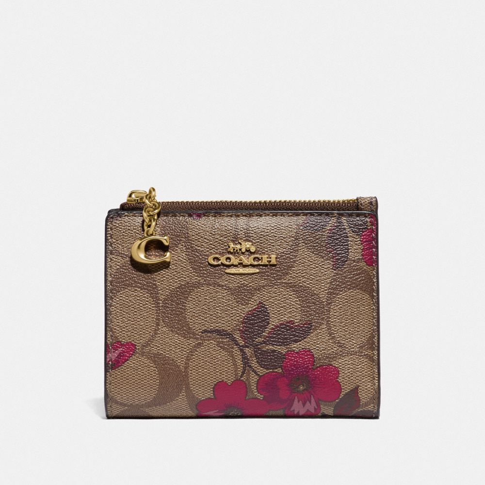 COACH F87803 - SNAP CARD CASE IN SIGNATURE CANVAS WITH VICTORIAN FLORAL PRINT IM/KHAKI BERRY MULTI