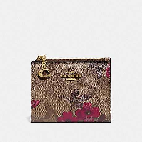 COACH SNAP CARD CASE IN SIGNATURE CANVAS WITH VICTORIAN FLORAL PRINT - IM/KHAKI BERRY MULTI - F87803