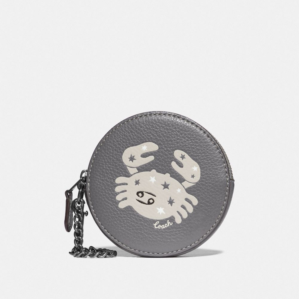 COACH F87808 Round Coin Case With Cancer QB/HEATHER GREY