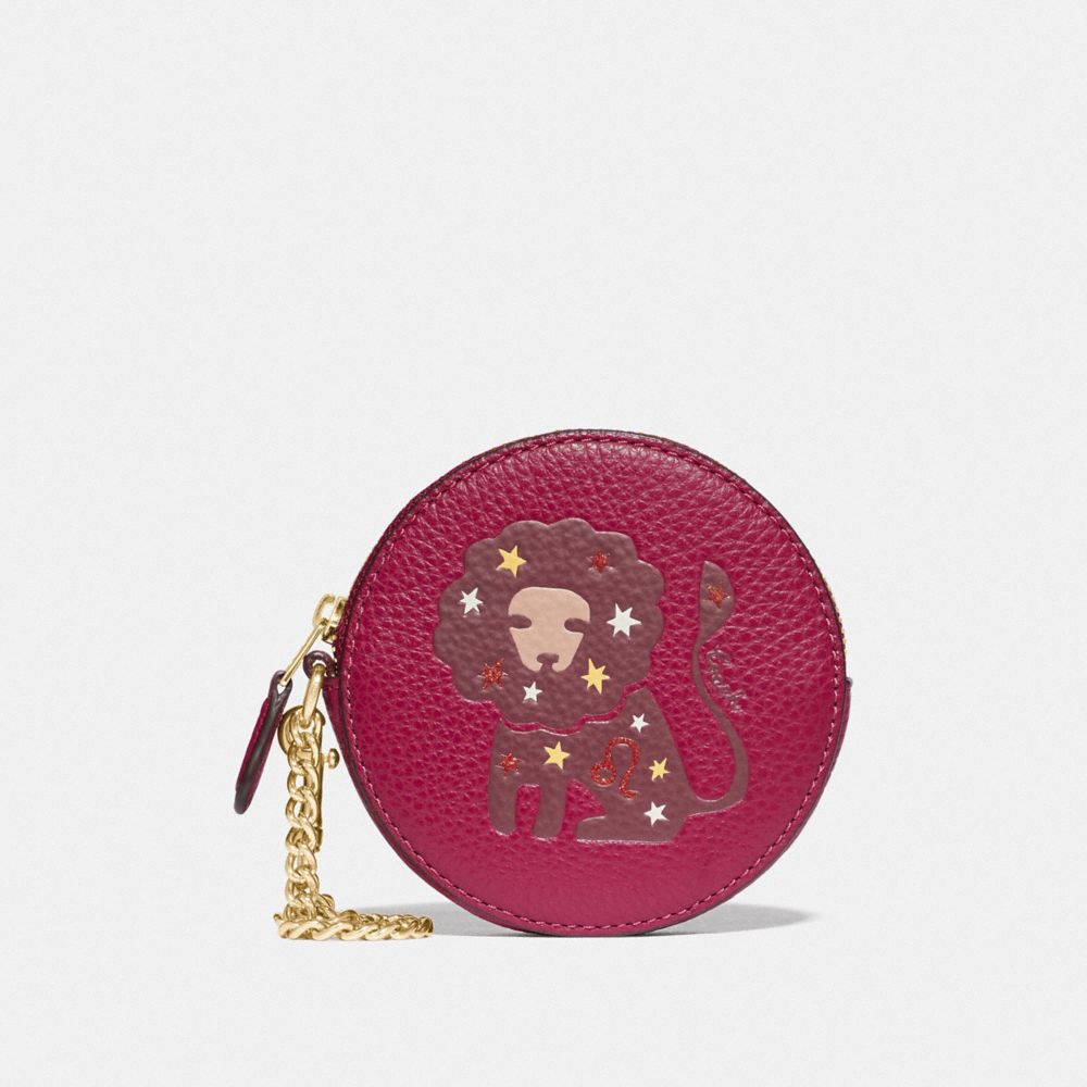 ROUND COIN CASE WITH LEO - IM/DARK FUCHSIA - COACH F87809