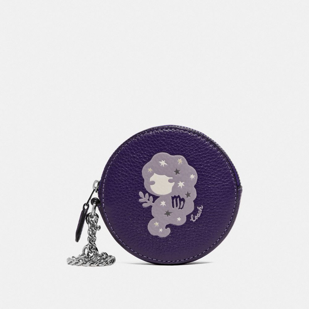 COACH F87810 - ROUND COIN CASE WITH VIRGO SV/DARK PURPLE