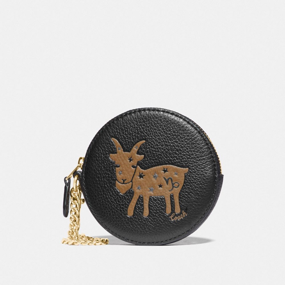 COACH F87814 ROUND COIN CASE WITH CAPRICORN IM/BLACK