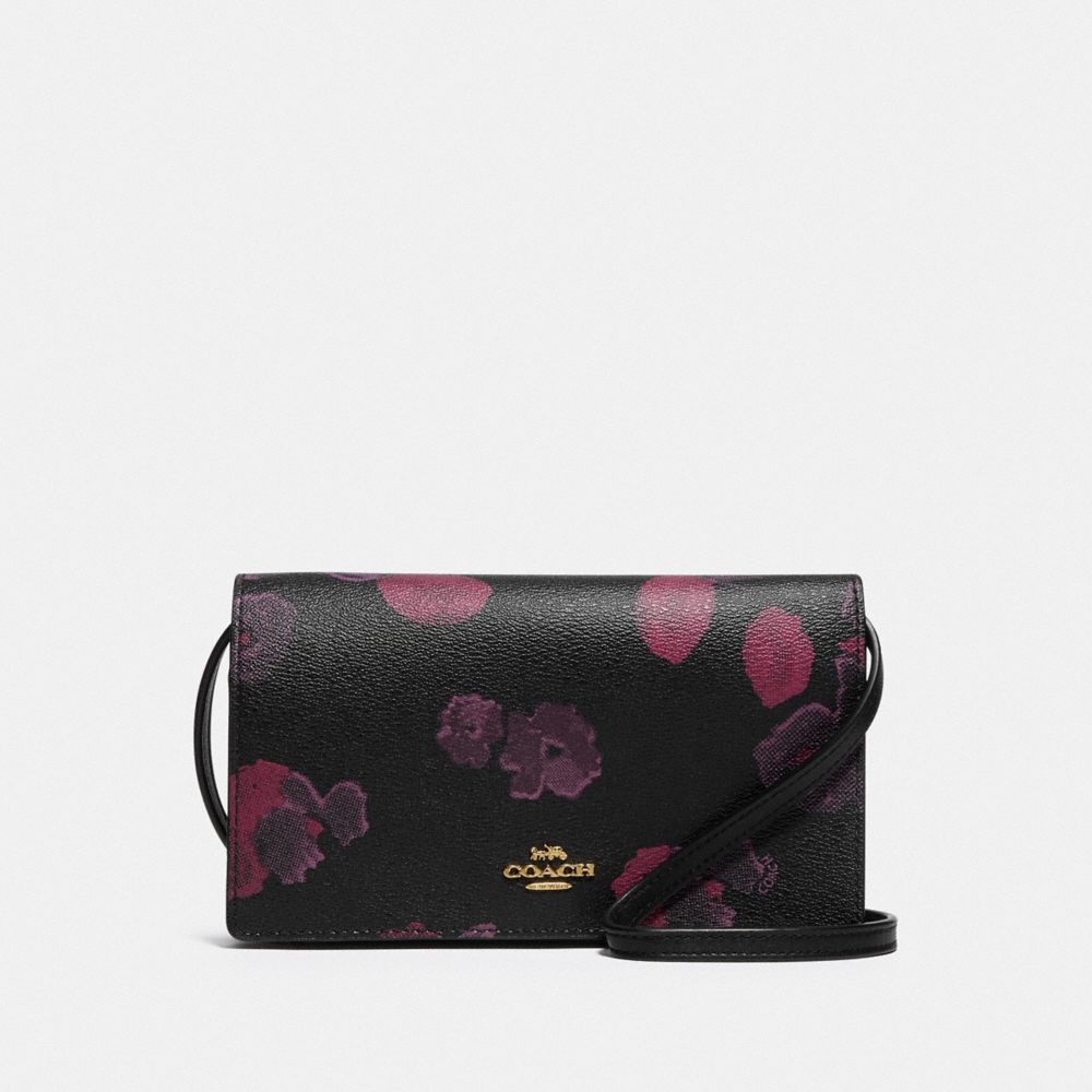 COACH F87829 Hayden Foldover Crossbody Clutch With Halftone Floral Print IM/BLACK WINE