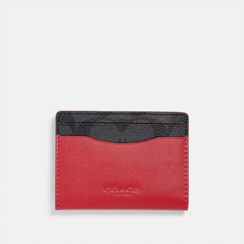 COACH F87843 Magnetic Card Case In Signature Canvas QB/CHARCOAL SPORT RED