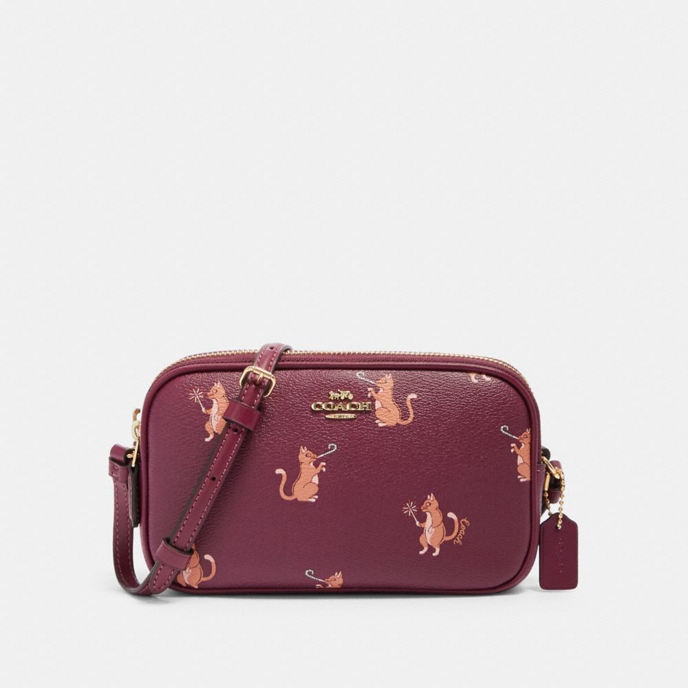 CROSSBODY POUCH WITH PARTY CAT PRINT - IM/DARK BERRY MULTI - COACH F87847