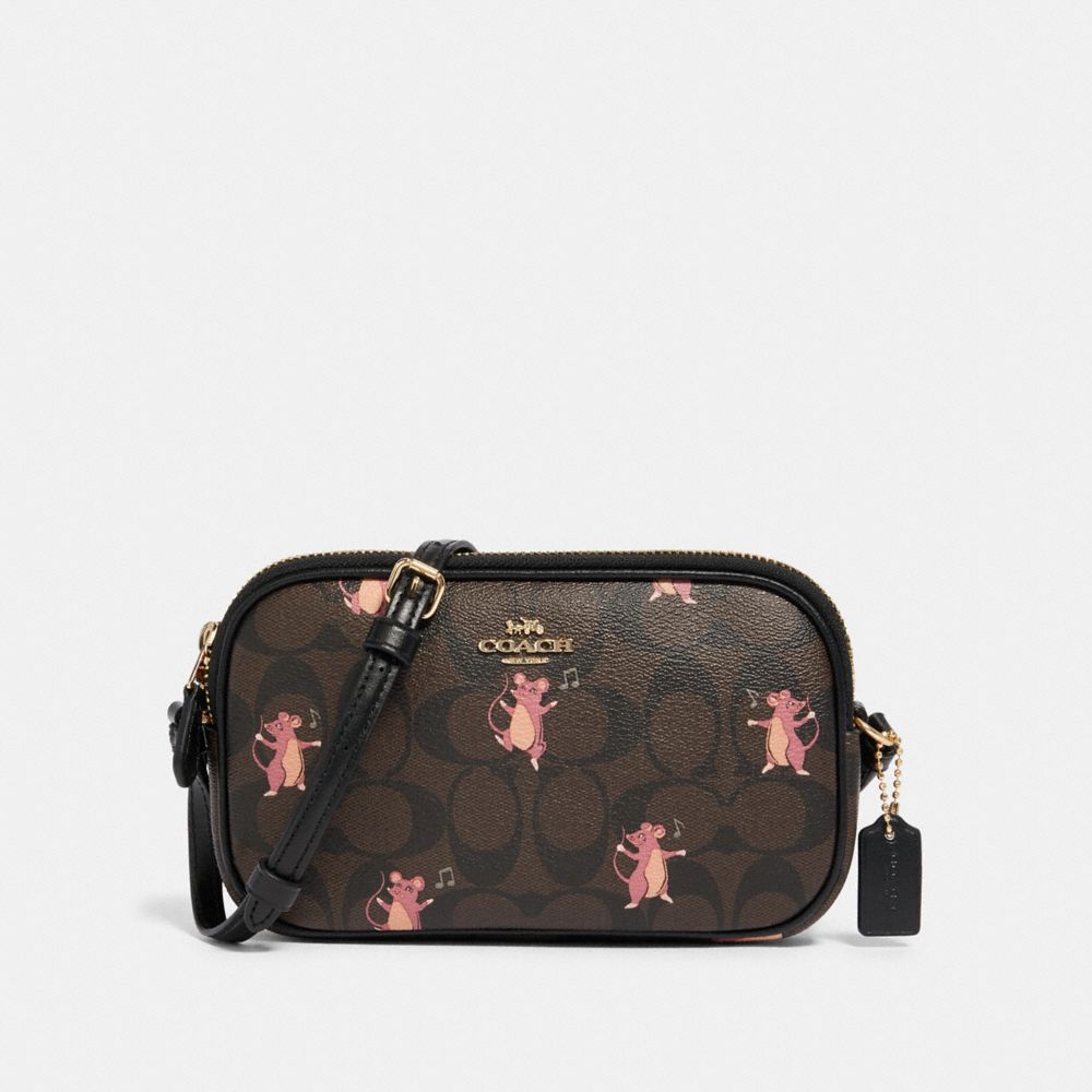 CROSSBODY POUCH IN SIGNATURE CANVAS WITH PARTY MOUSE PRINT - IM/BROWN PINK MULTI - COACH F87849