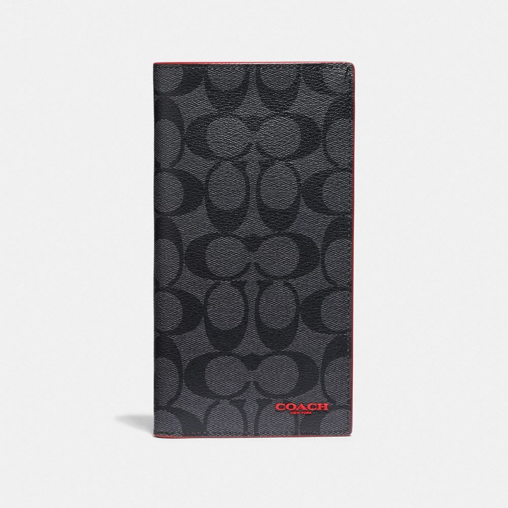 SLIM PASSPORT WALLET IN SIGNATURE CANVAS - F87851 - QB/CHARCOAL SPORT RED