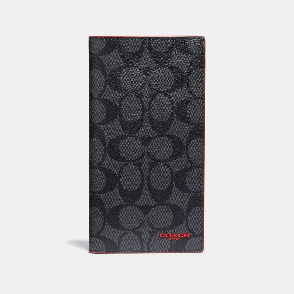 SLIM PASSPORT WALLET IN SIGNATURE CANVAS - QB/CHARCOAL SPORT RED - COACH F87851