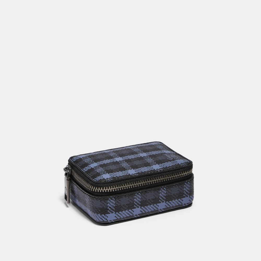 PILL BOX WITH TINY CLASSIC PLAID PRINT - F87855 - QB/NAVY