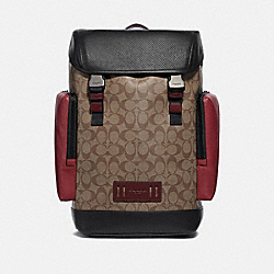 RANGER BACKPACK IN COLORBLOCK SIGNATURE CANVAS - QB/TAN SOFT RED - COACH F87860