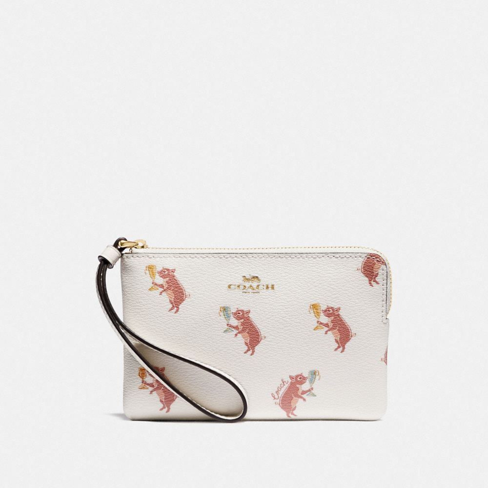 CORNER ZIP WRISTLET WITH PARTY PIG PRINT - IM/CHALK MULTI - COACH F87875