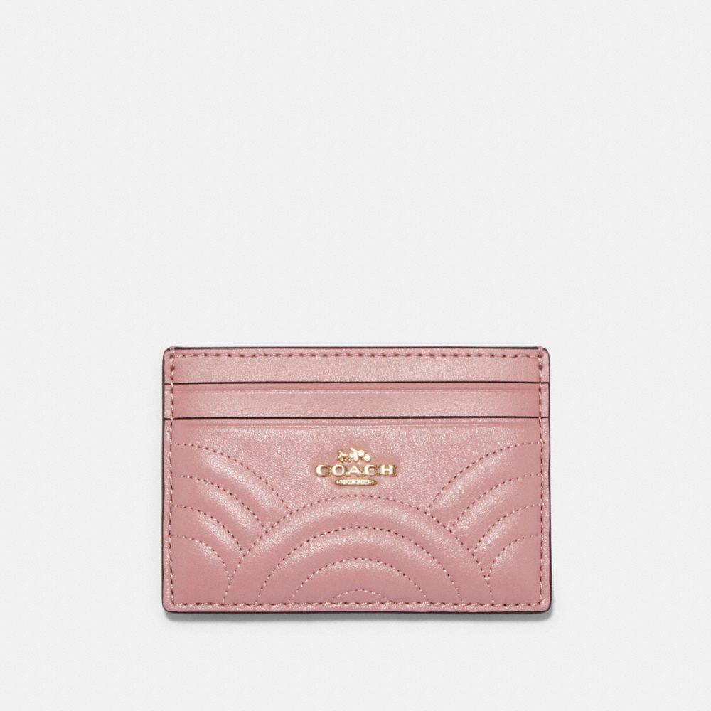 COACH F87883 CARD CASE WITH ART DECO QUILTING IM/PINK