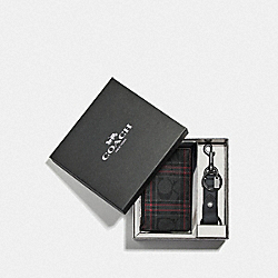 COACH F87884 Boxed Zip Card Case And Valet Key Fob Gift Set In Signature Canvas With Shirting Plaid Print QB/BLACK RED MULTI