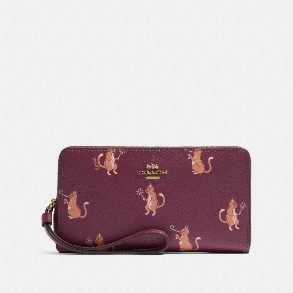 COACH LARGE PHONE WALLET WITH PARTY CAT PRINT - IM/DARK BERRY MULTI - F87891