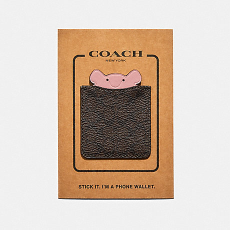 COACH PHONE POCKET STICKER IN SIGNATURE CANVAS WITH PARTY MOUSE - CHESTNUT/PINK - F87906