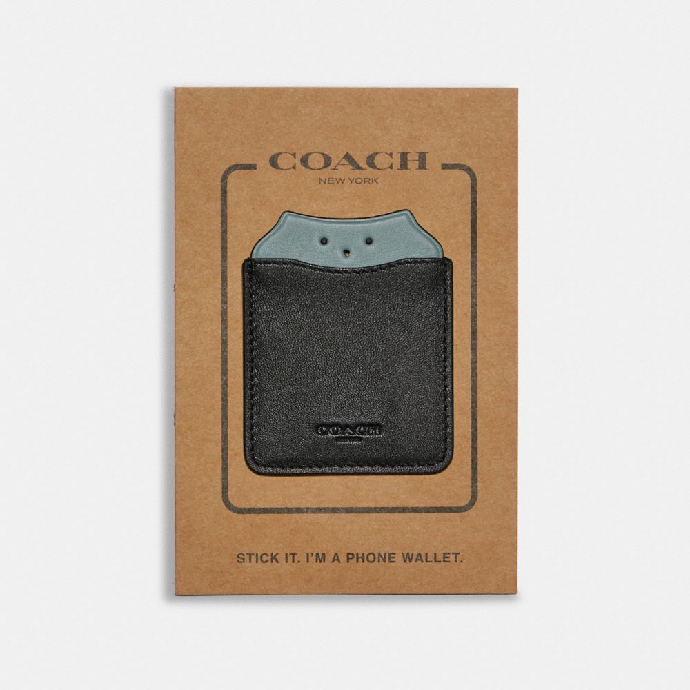 PHONE POCKET STICKER WITH PARTY OWL - BLACK/SAGE - COACH F87907