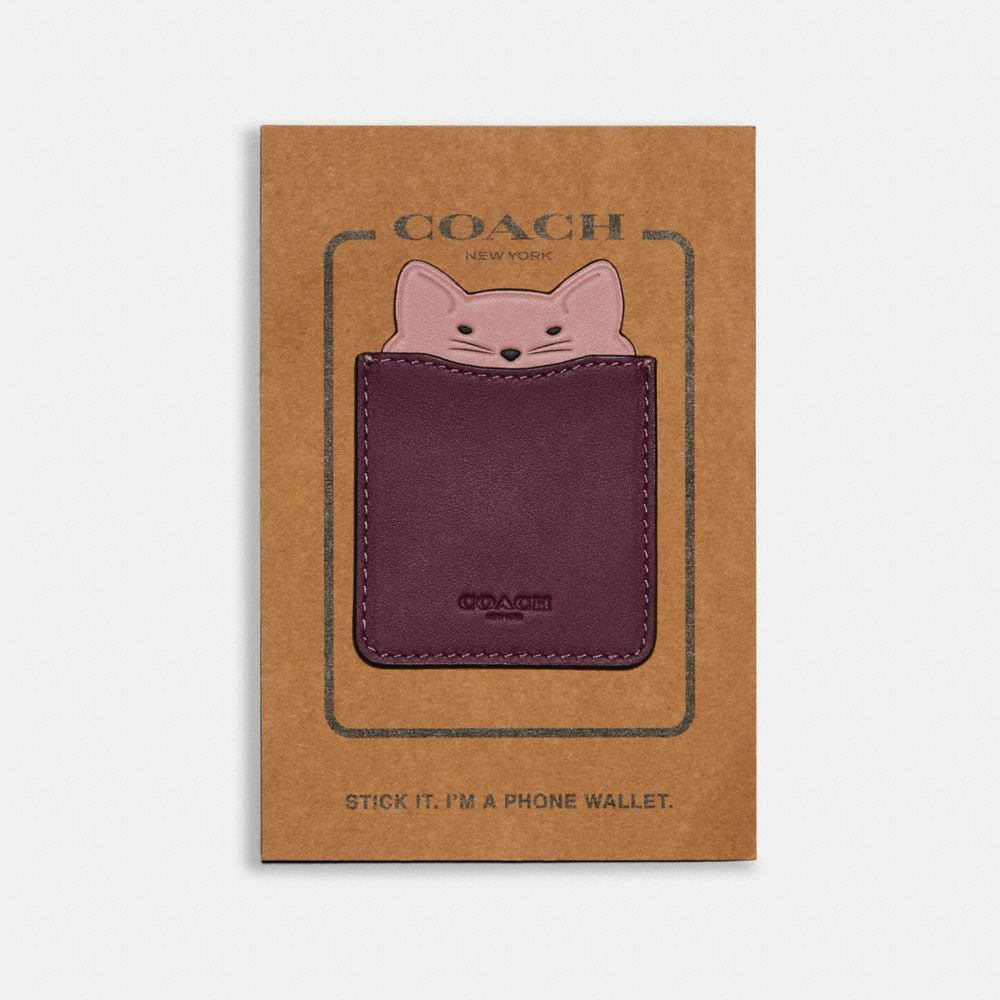 COACH F87908 - PHONE POCKET STICKER WITH PARTY CAT DARK BERRY/PINK