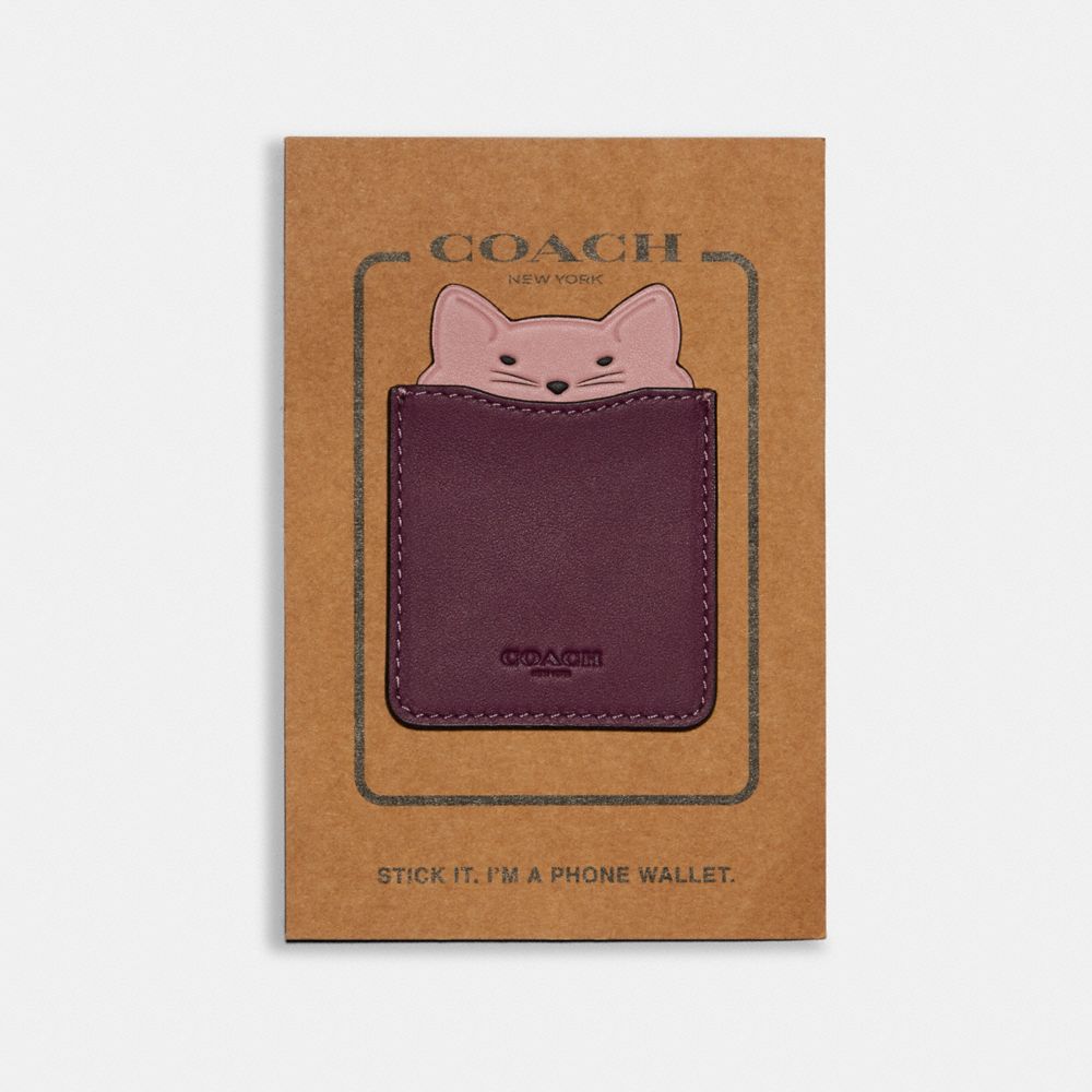 COACH F87908 Phone Pocket Sticker With Party Cat DARK BERRY/PINK