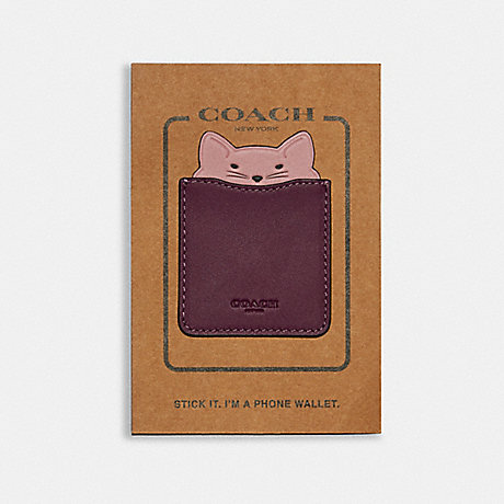 COACH F87908 PHONE POCKET STICKER WITH PARTY CAT DARK-BERRY/PINK