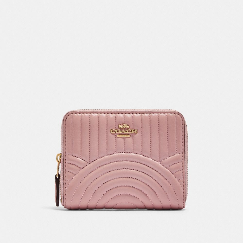 COACH F87920 Small Zip Around Wallet With Art Deco Quilting IM/PINK