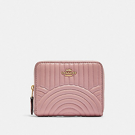COACH SMALL ZIP AROUND WALLET WITH ART DECO QUILTING - IM/PINK - F87920