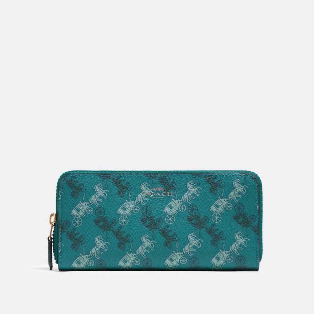 COACH SLIM ACCORDION ZIP WALLET WITH HORSE AND CARRIAGE PRINT - QB/VIRIDIAN SAGE MULTI - F87926