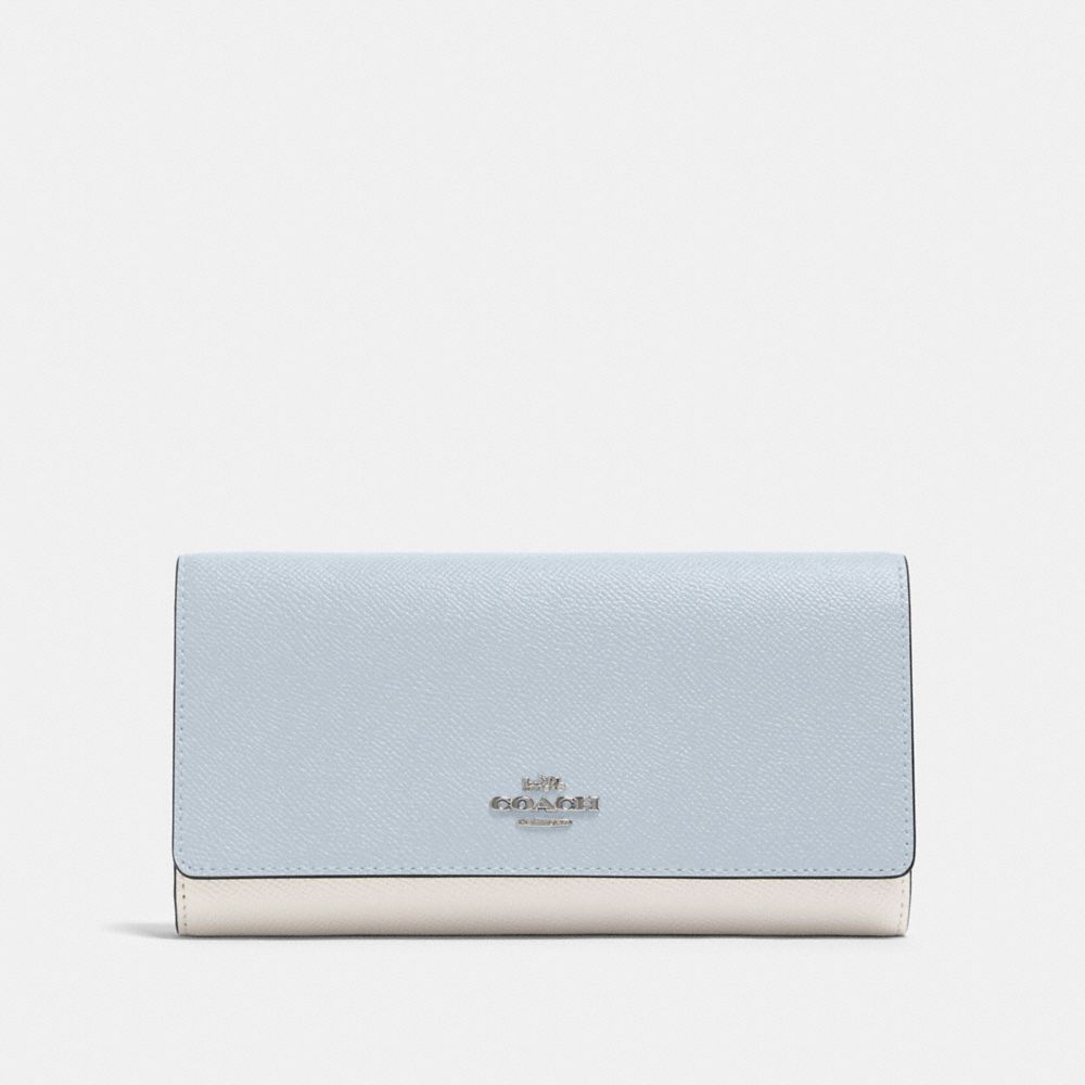 COACH F87932 TRIFOLD WALLET IN COLORBLOCK SV/PALE BLUE MULTI