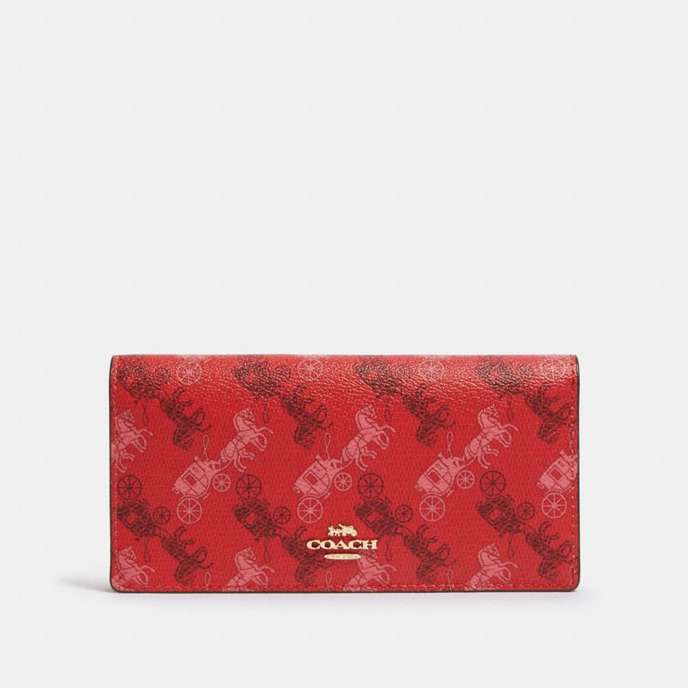 COACH F87933 BIFOLD WALLET WITH HORSE AND CARRIAGE PRINT IM/BRIGHT-RED/CHERRY-MULTI