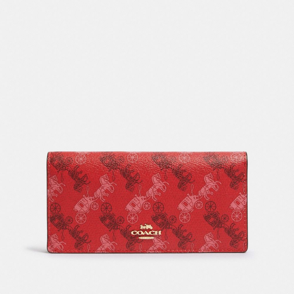 COACH F87933 BIFOLD WALLET WITH HORSE AND CARRIAGE PRINT IM/BRIGHT RED/CHERRY MULTI