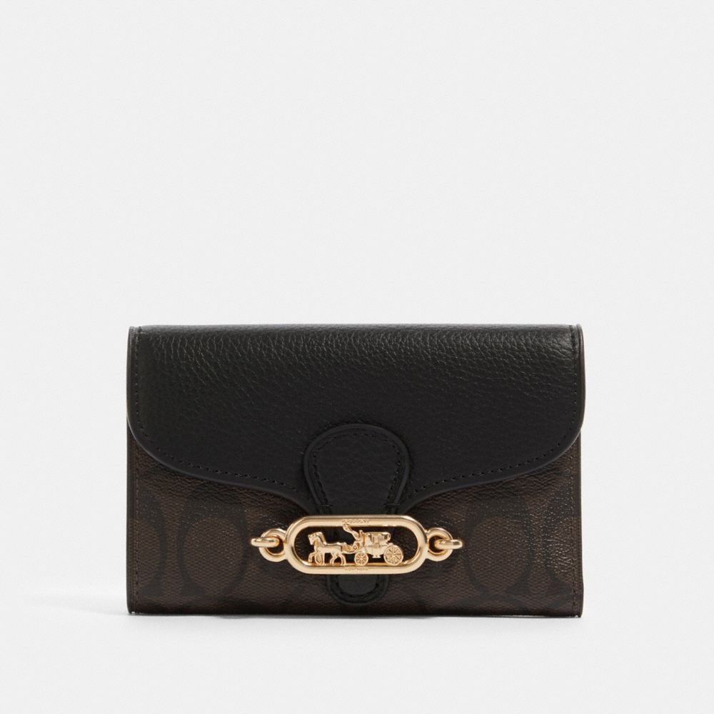 COACH F87935 JADE MEDIUM ENVELOPE WALLET IN SIGNATURE CANVAS IM/BROWN BLACK