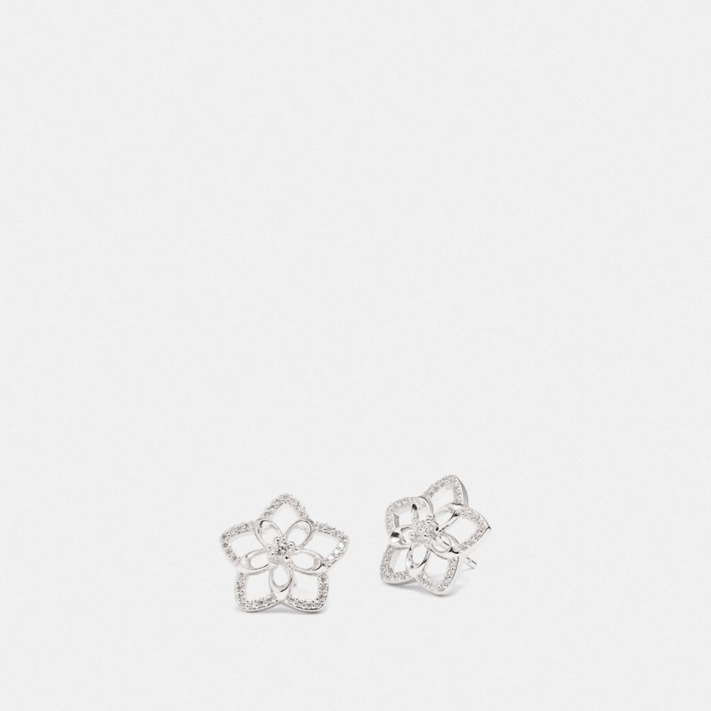 COACH SIGNATURE FLORAL STUD EARRINGS - SV/CLEAR - F87954