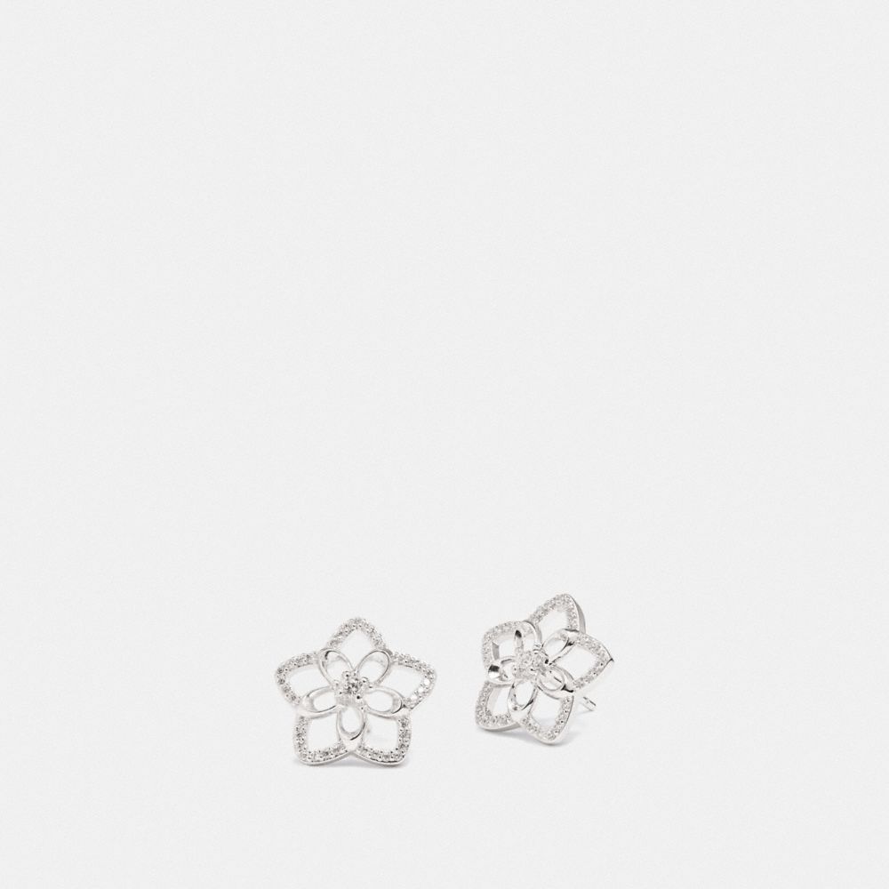 COACH F87954 SIGNATURE FLORAL STUD EARRINGS SV/CLEAR