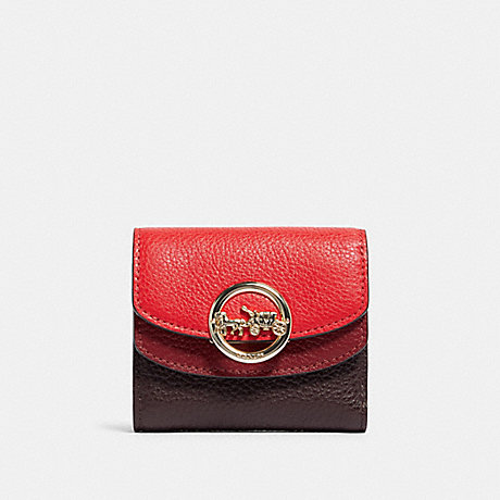 COACH JADE SMALL DOUBLE FLAP WALLET IN COLORBLOCK - IM/BRIGHT RED MULTI - F88002