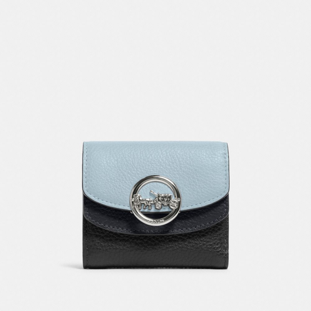 COACH F88002 Jade Small Double Flap Wallet In Colorblock SV/PALE BLUE MULTI