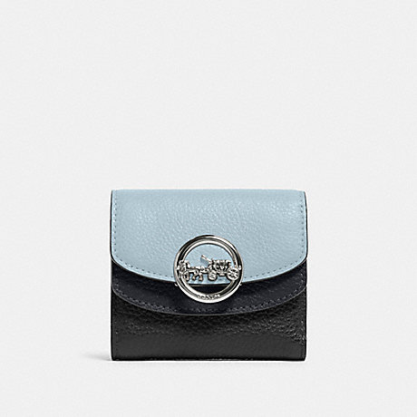 COACH F88002 JADE SMALL DOUBLE FLAP WALLET IN COLORBLOCK SV/PALE BLUE MULTI
